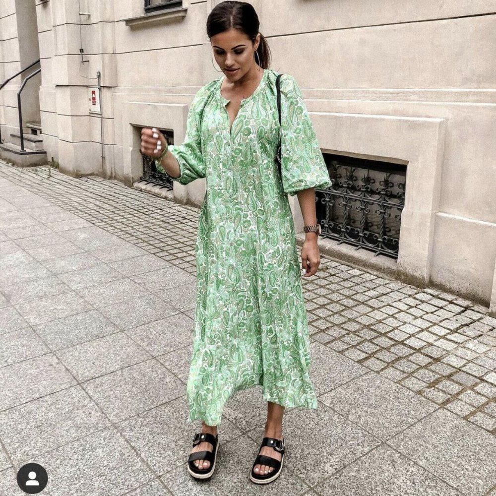 Zara Printed Shirt Dress Green Size M